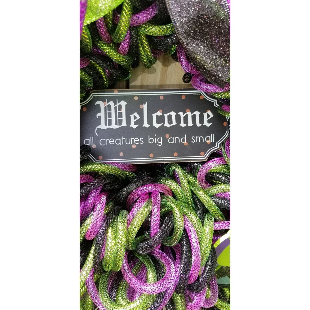 Halloween Monster Mash Bubble Tube Mesh Welcome Wreath front Door Decor